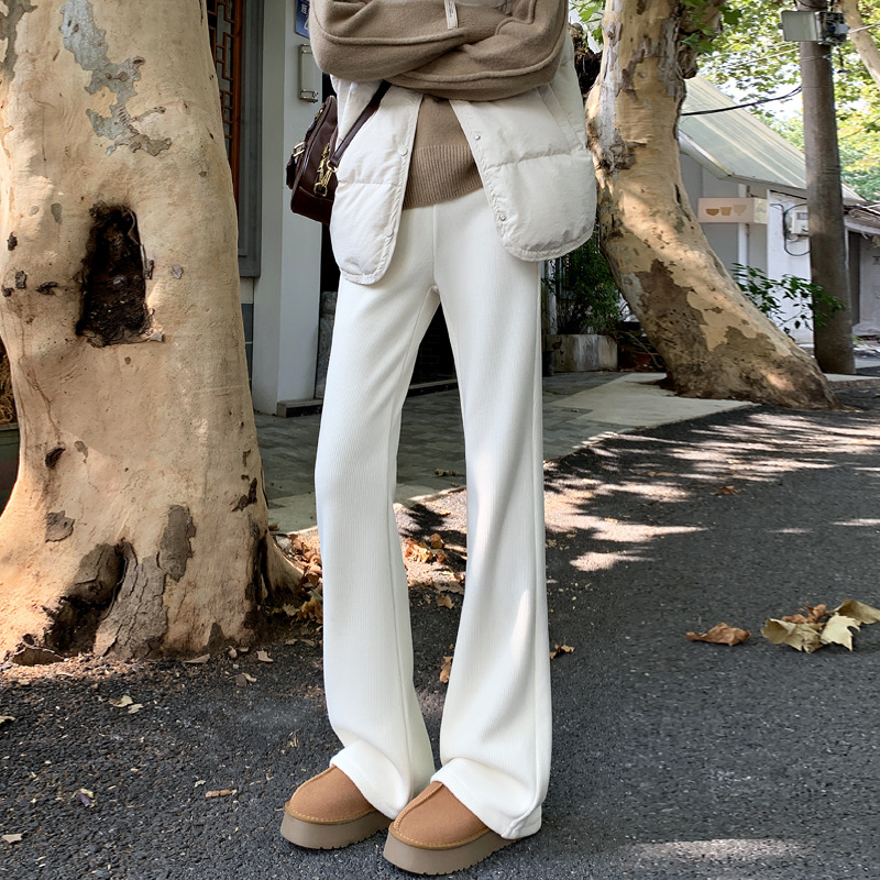 Striped Velvet Knitted Pants Women's 2024 Fall/Winter New fleece-lined Casual Dummy High Waist Slimming Long Trendy Pants