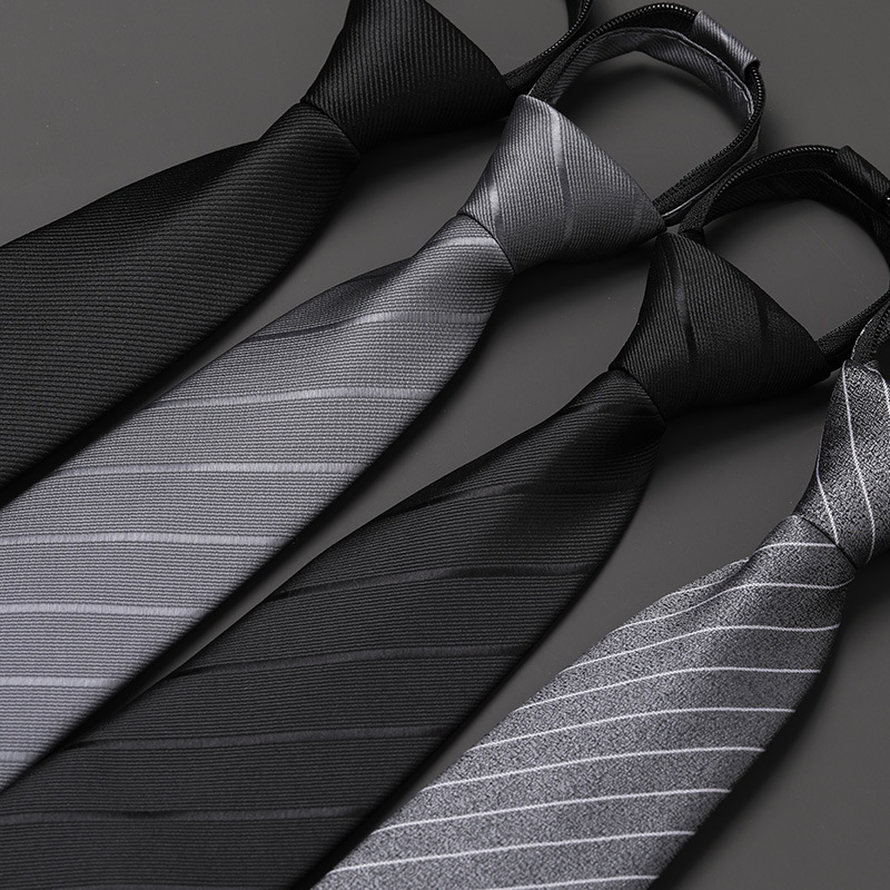 Black Free Business Casual Zipper Men's Professional Dress Tie Korean Style Tie for Wedding Groom