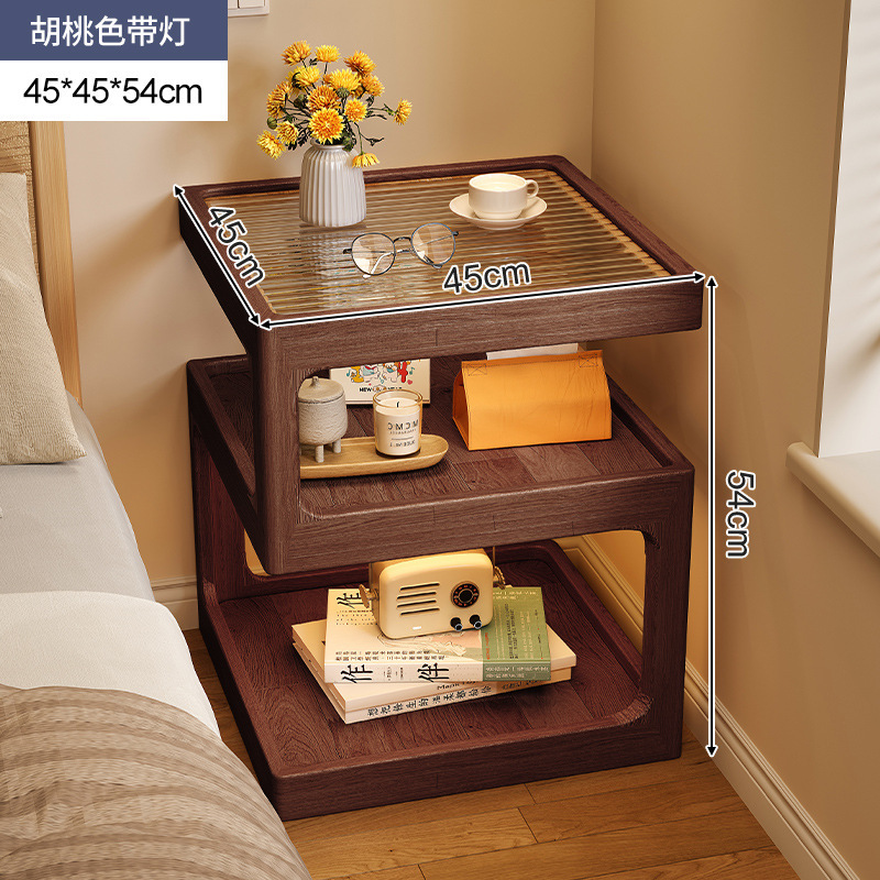 Mesita de noche de madera maciza con lámpara, estante de cabecera, apartamento pequeño moderno y simple, armario de almacenamiento de cabecera muy estrecho creativo