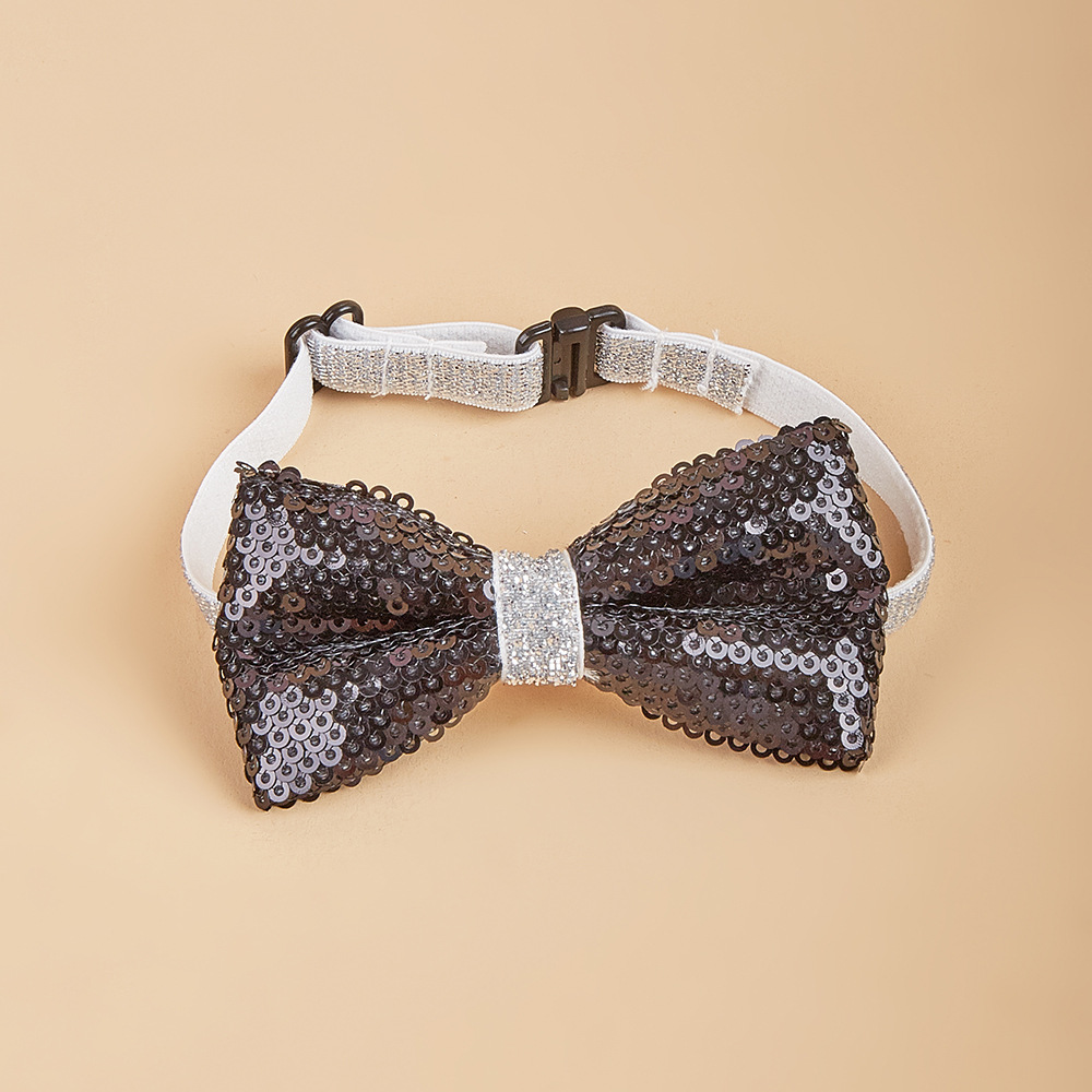 Ventas de la fábrica en stock lentejuelas pajarita PET pajarita avanzada de lentejuelas gato perro arco ajustable accesorios para mascotas
