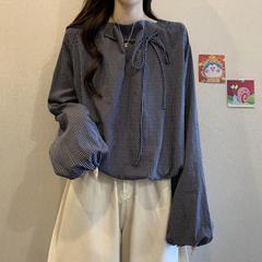 大码女装漂亮小上衣超胖MM条纹长袖衬衫女早夏2025新款米白色