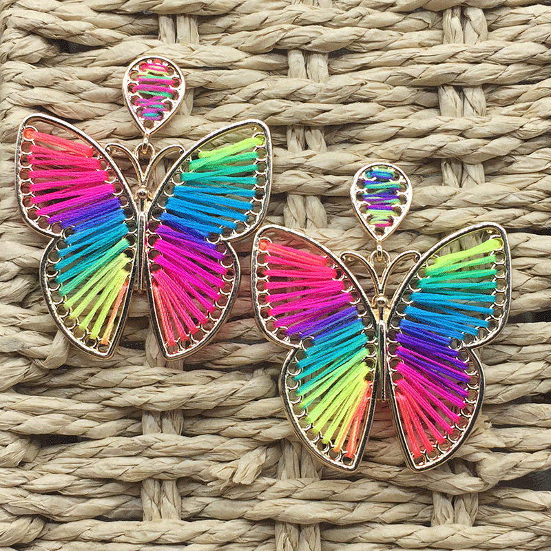 Steel needle Ear Needle Material 1 Pair IG Style Butterfly Braid Hollow Out Alloy Cotton Thread Drop Earrings
