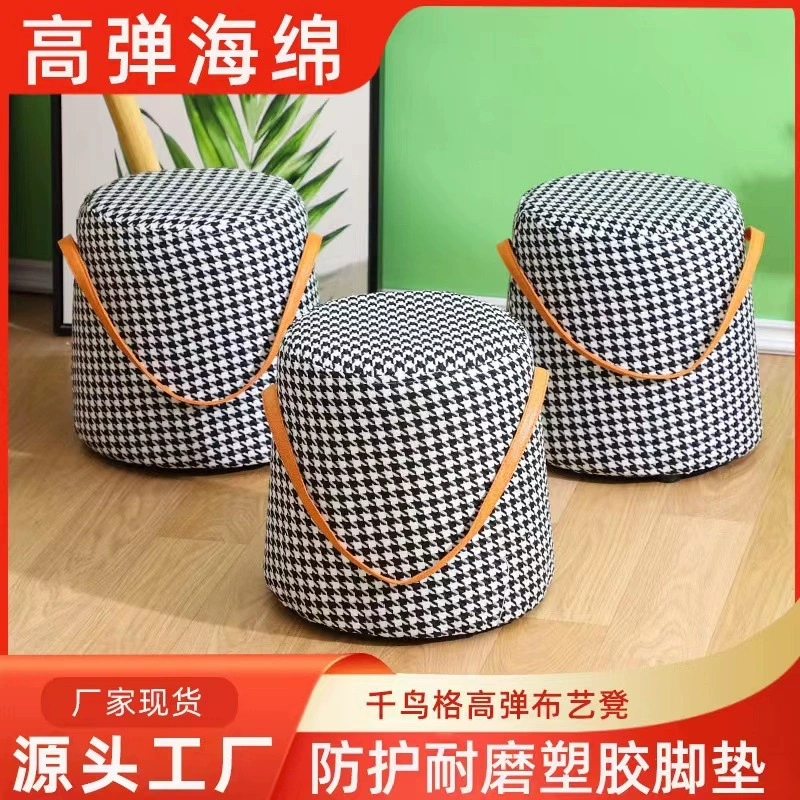 Маленький табурет с узором «гусиные лапки», портативный табурет-ведро, домашний табурет для гостиной, дивана, простой табурет для смены обуви, мебель из цельного дерева