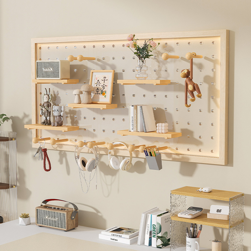 Acrílico agujero redondo madera maciza pared almacenamiento rack agujero tablero entrada sala de estar decorativa colgante tablero gancho