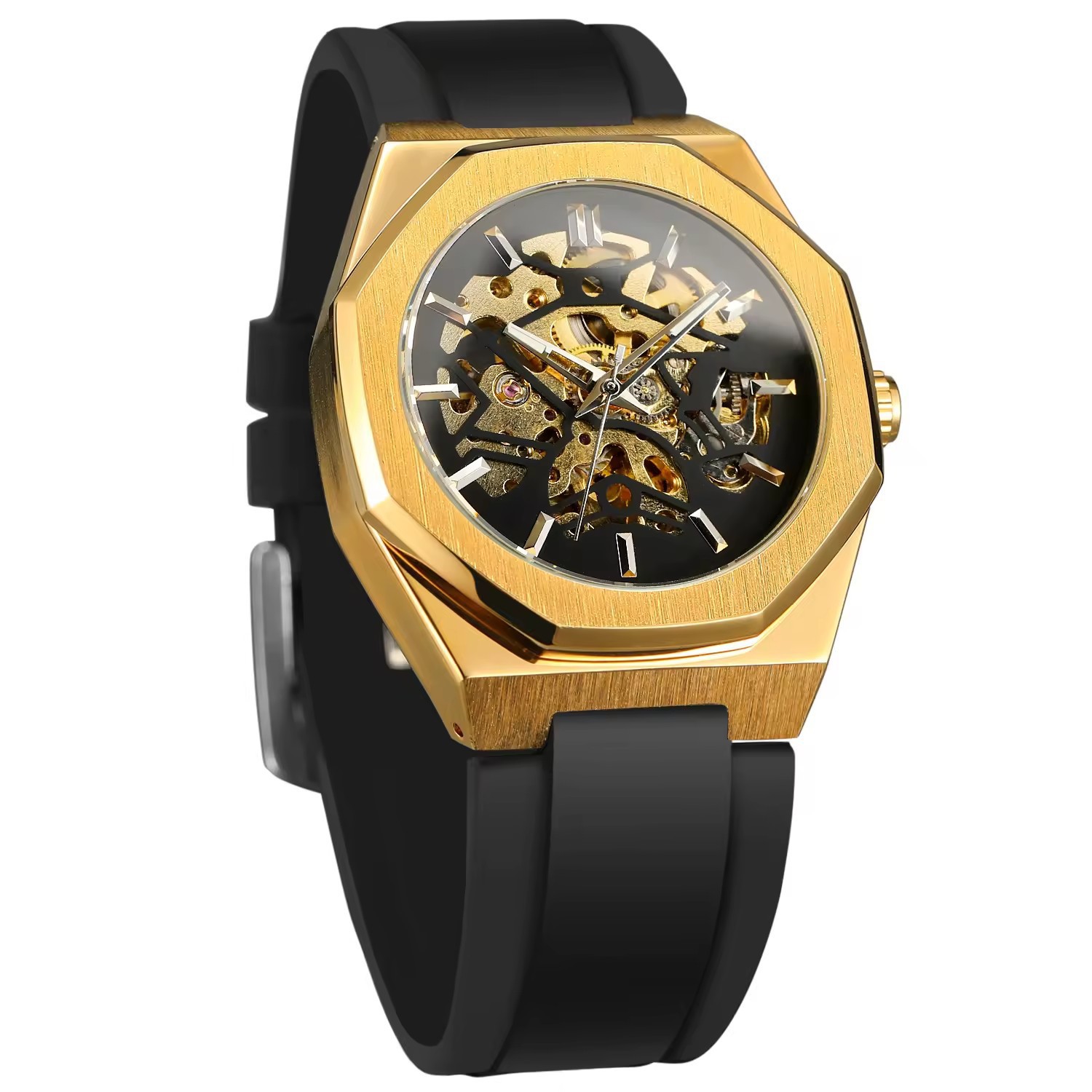 Forsining European And American Style Men's Fasion Casual Silver Hollow Skeleton Rubber Strap Automatic Mecanical_voghion.com