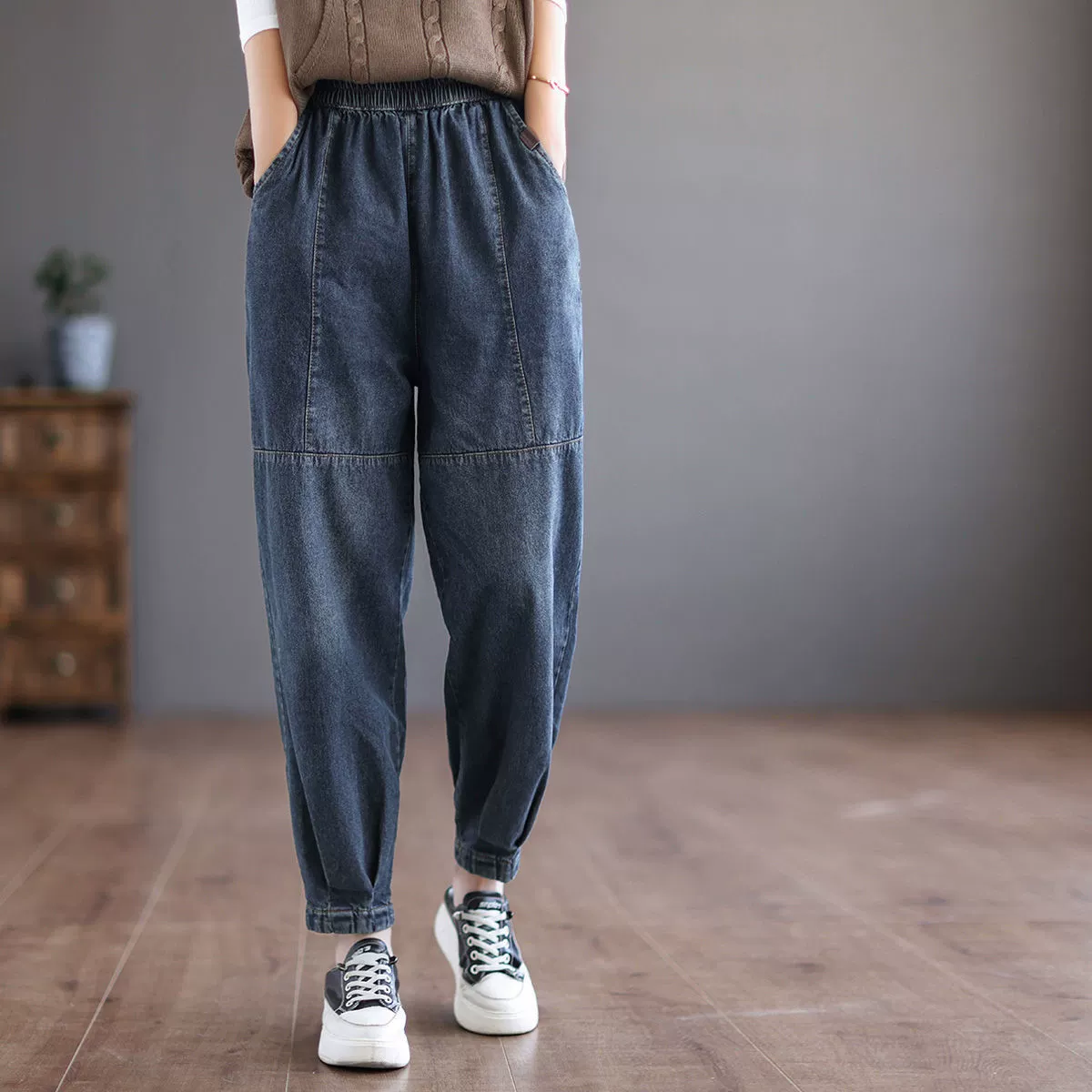 Весна/лето 2025, новые женские художественные повседневные свободные длинные брюки с эластичной резинкой на талии, винтажные элитные джоггеры-шаровары