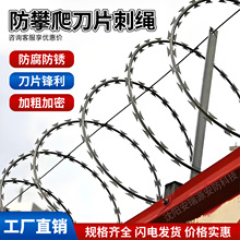 304不锈钢刀片刺绳防盗防攀爬监狱围墙看守所机场果园滚笼定制