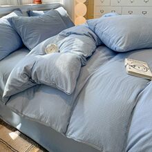 A类母婴级超软双层纱四件套纯色被套学生宿舍床单三件套床笠厂家