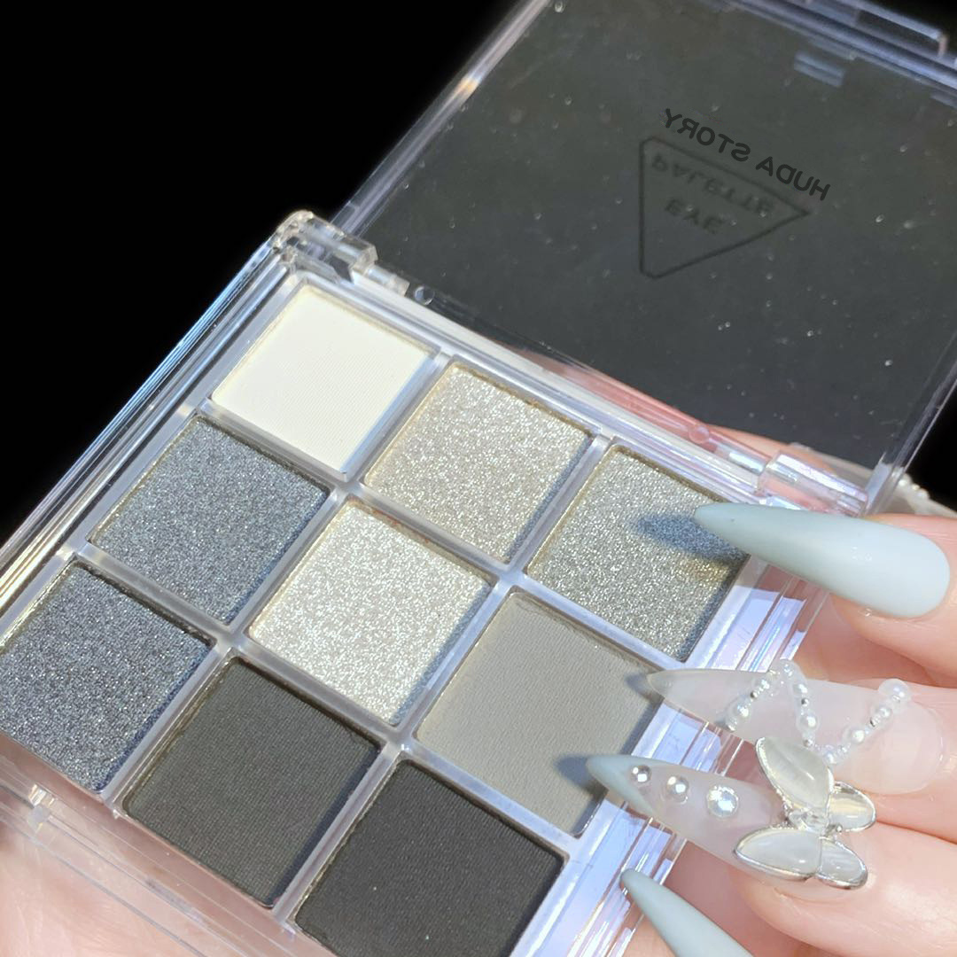 HUDA STORY Smoked Nine-color Eyeshadow palette, Black, White, Gray, Silver, beads, matte Halloween Party stage makeup undefined