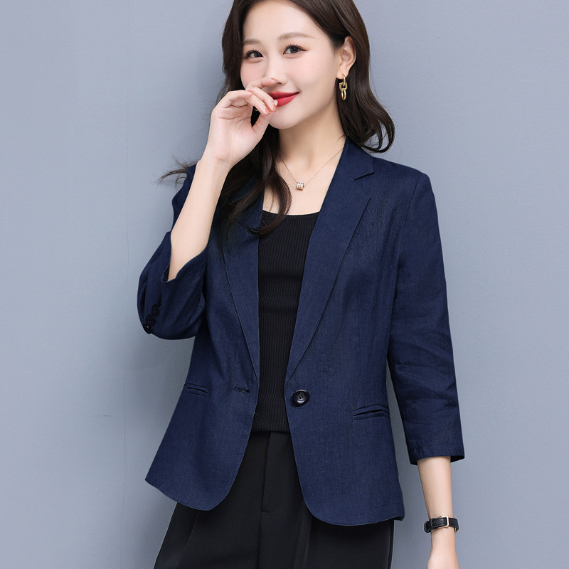 Summer Women's Blazer 2026 New Cotton-Linen Three-Quarter Sleeve Casual Thin Slim-Fit Ramie Suit Jacket Summer Women's Blazer 2026 New Cotton-Linen Three-Quarter Sleeve Casual Thin Slim-Fit Ramie Suit Jacket