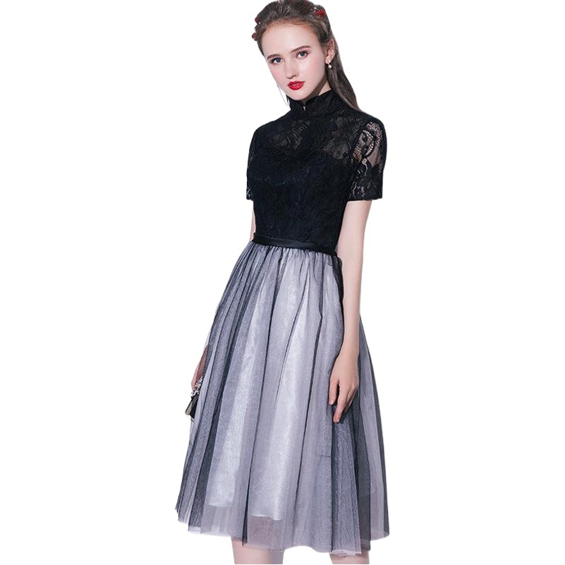 Vestido de Noche Estilo Chino para Banquete, Modelo 2025, Elegante y Digno, Vestido Negro Mini Entallado para Graduación, Vestido para Mujer