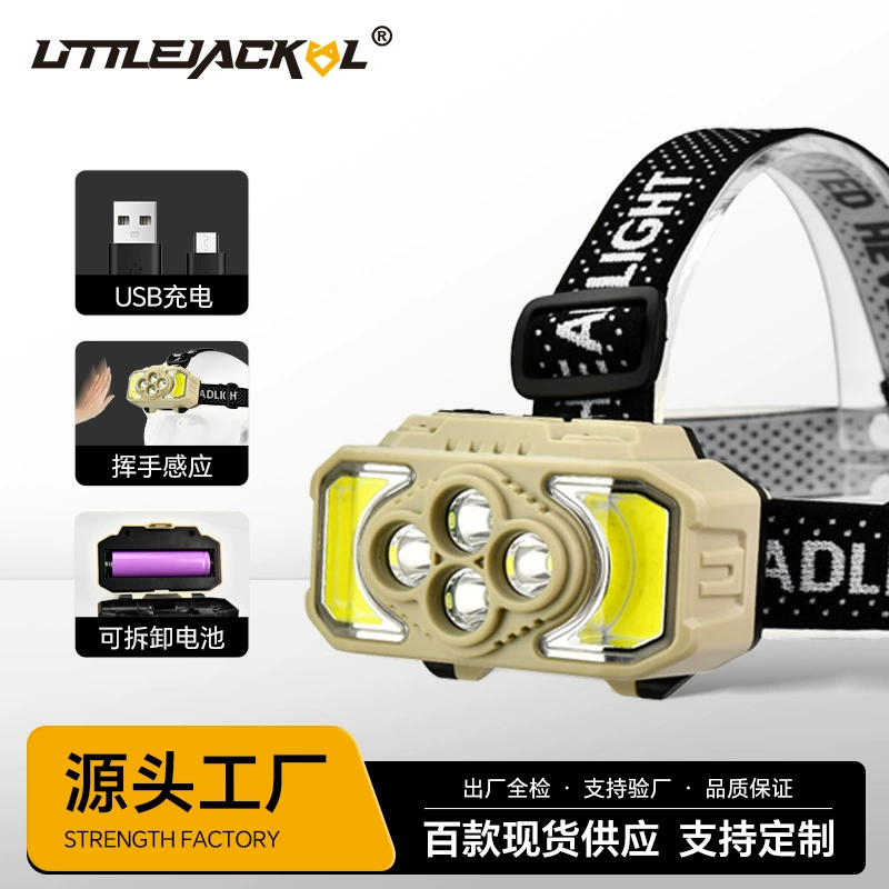 Новая портативная светодиодная налобная лампа для активного отдыха, многофункциональная, с датчиком и функцией зарядки.