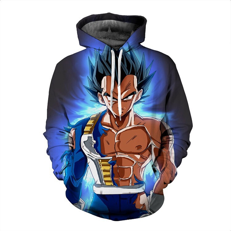 Cross-border Amazon 2023 Winter New Hip Hop sports sweater 3D printing dark blue extreme success Vegeta