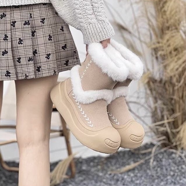 Thick-Soled Snow Boots for Women 2025 Winter Hot Style Fleece-Lined Thickeneded Anti-Slip Waterproof Ugly Big Toe Warm Cotton Shoes Trendy