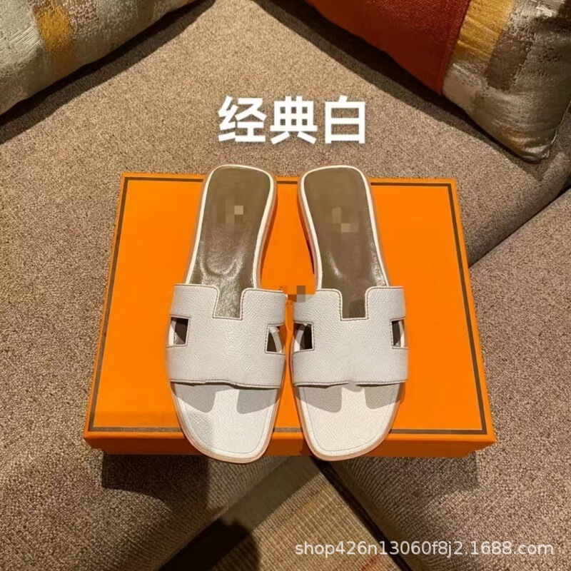 外贸经典款H家拖鞋女夏季高版本休闲一字型羊皮平底拖鞋批出货快|undefined