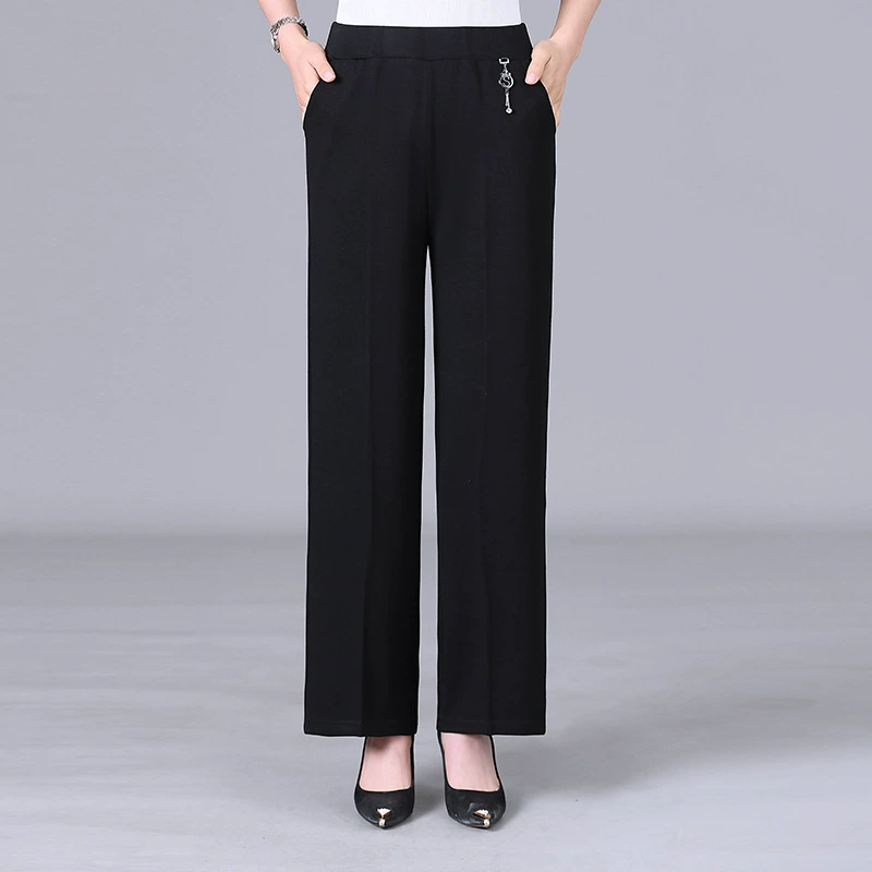 Широкие брюки женские осенние новые брюки для мам свободные прямые брюки с высокой талией драпировка женские весенние и осенние брюки среднего возраста