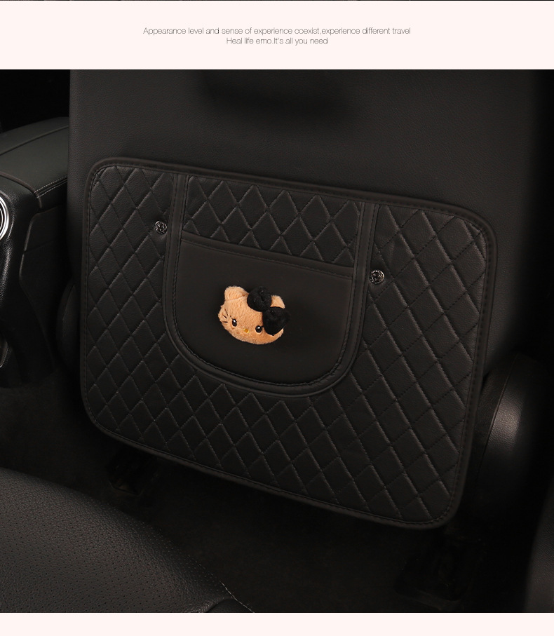 Cute Car Seat Back Anti-Kick Pad, Car Seat Back Anti-Dirt Pad with Storage Pocket, Children's Rear Seat Anti-Kick Pad