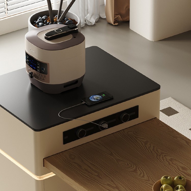 Mesa de mesa de isla de estilo crema medieval, cocina retráctil integrada, mesa de comedor y silla de tablero de roca de alta gama francesa para el hogar