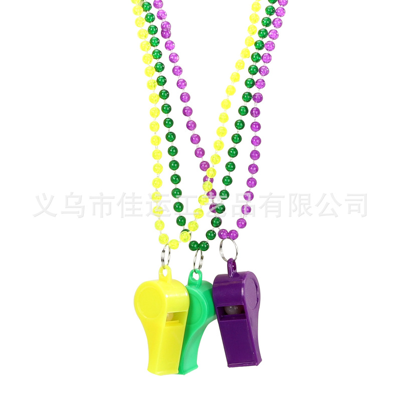 Cross-Border Carnival Necklace New Orleans Festival Party Necklace Whistle Plastic Beads Necklace Mardi Gras Cross-Border Carnival Necklace New Orleans Festival Party Necklace Whistle Plastic Beads Necklace Mardi Gras