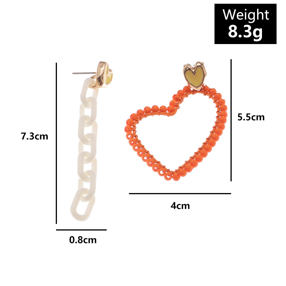 Wholesale Fashion Alloy Paint Heart Chain Asymmetrical Geometric Earrings Nihaojewelry display picture 1