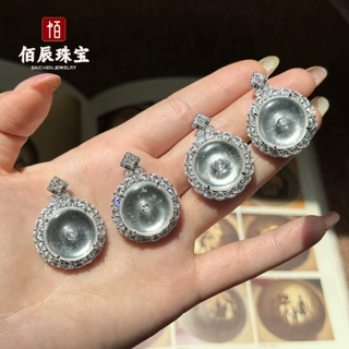 天然高冰玉石新款中式水沫玉镀银镶嵌平安扣吊坠女通透雪花色项链