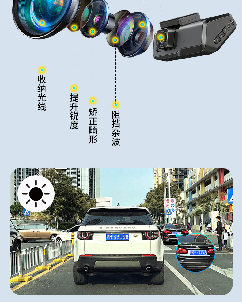 Y HD 4K Dash Cam with front and rear dual recording, mobile app connectivity, 3inch IPS screen, loop recording, car equipment