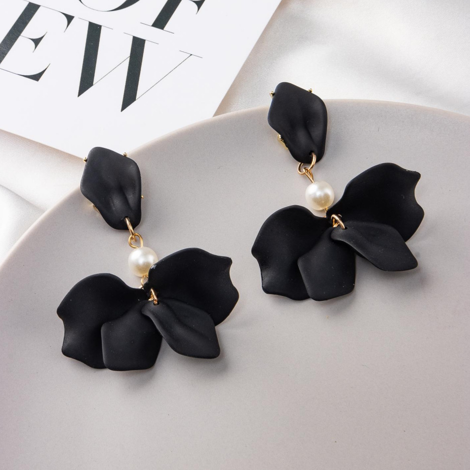 Petal Pattern 1 Pair Vacation Petal Pearl Plating Arylic Drop Earrings