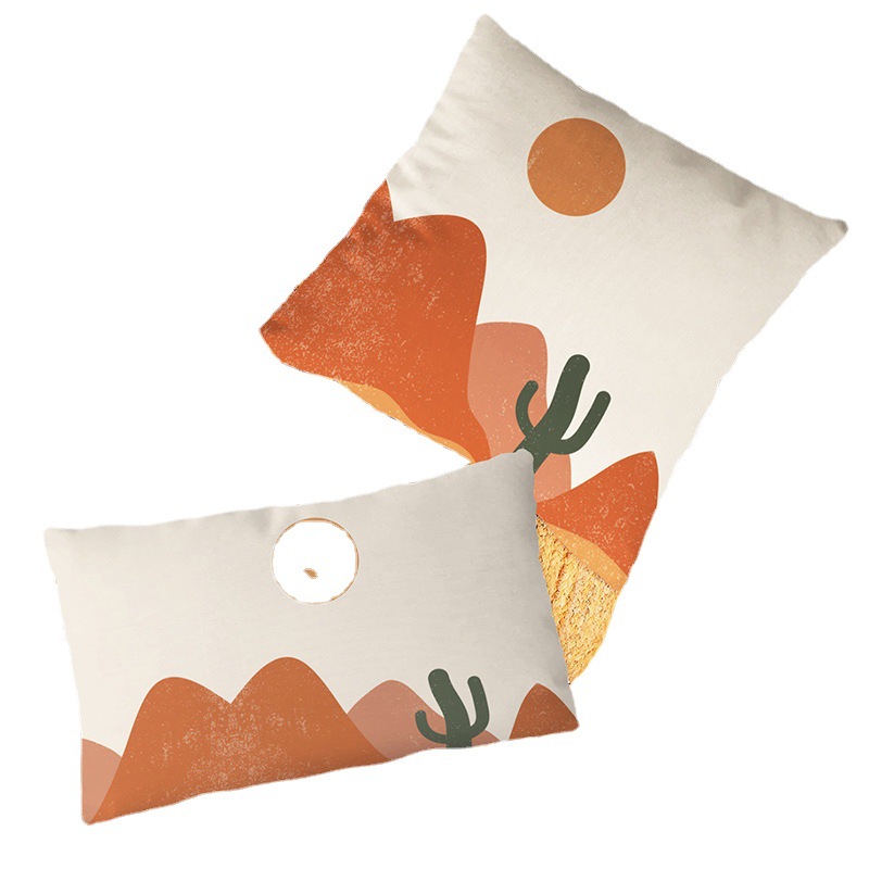 2023 new super soft short plush abstract landscape Sunrise printing pillow waist pillowcase sofa cushion cover_voghion.com