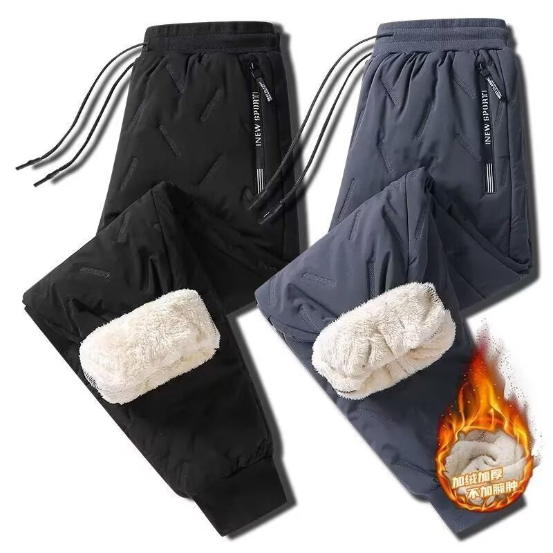Factory wholesale wool cotton pants men's fleece-lined thickened winter windproof waterproof warm cold casual pants
