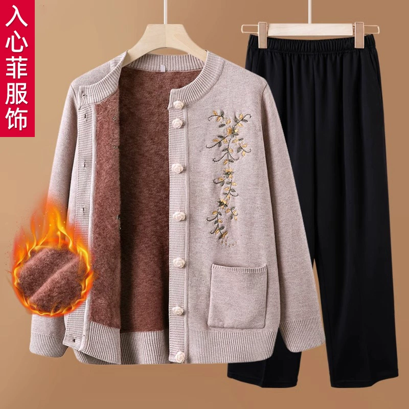 Пожилые люди осенние и зимние свитера пальто среднего возраста мама зимняя одежда 2024 новые бабушки осенние платья миссис одежда