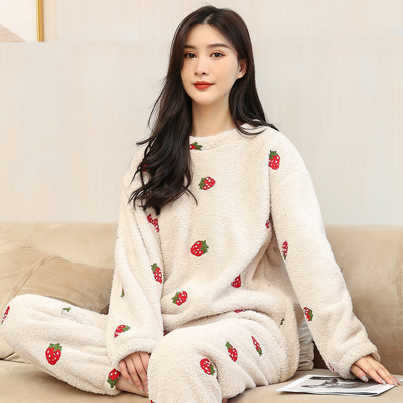 Women Fluffy Faux Fur Fleece Lined Long Sleeve Winter Warm Pajamas Set  Nightwear | eBay