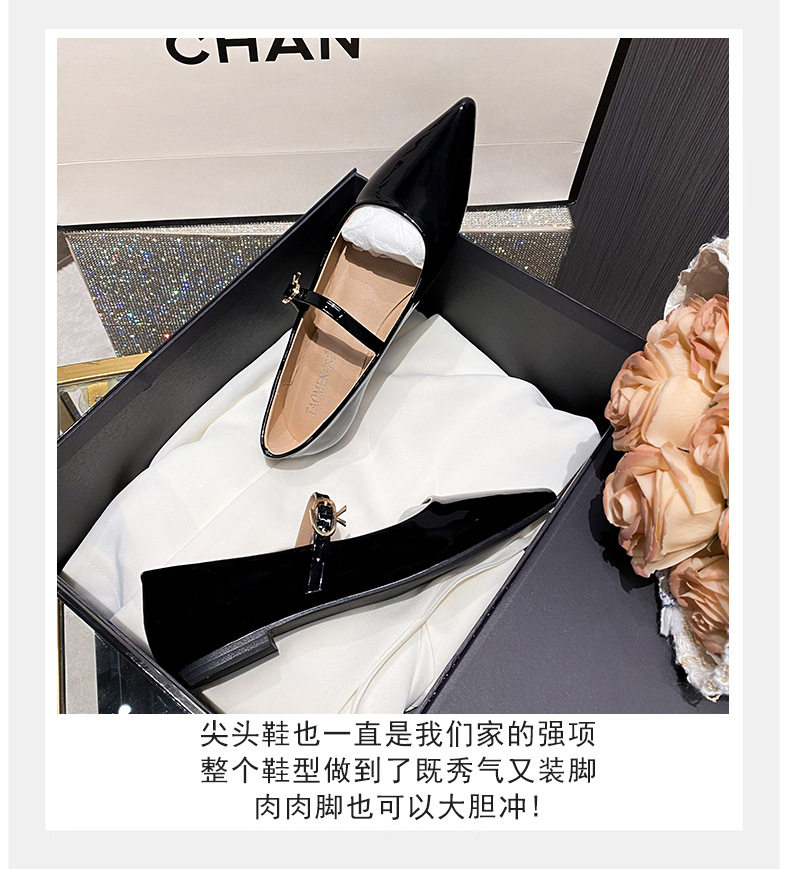 Giày cao gót nữ mũi nhọn quai ngang da mềm gót thấp 1–3 cm — Màu hồng nude, Màu đen chi tiết 10