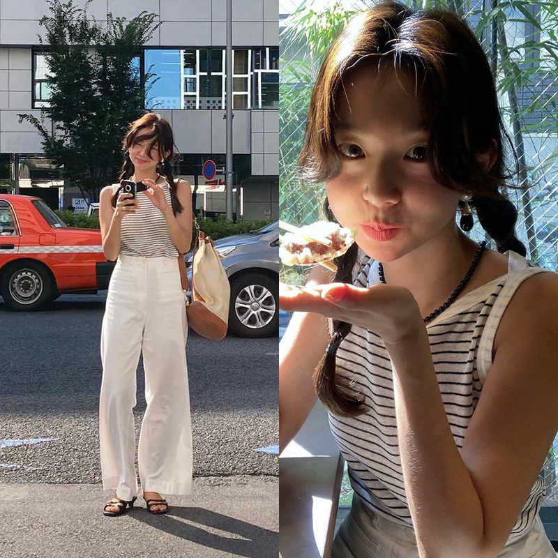 New 2026 Summer Collection Korean Designer le*ar Linen Lightweight Simple Striped Camisole New 2026 Summer Collection Korean Designer le*ar Linen Lightweight Simple Striped Camisole