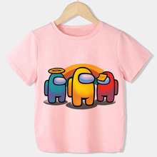 Among Us Tshirt Kids 卡通游戲兒童短袖T恤粉色圓領寶寶上衣童裝