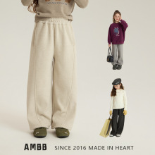 艾摩贝贝儿童韩版加绒保暖拼接休闲裤男女童软糯宽松直筒运动裤冬