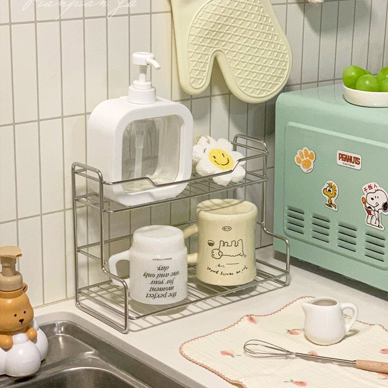 新型二重物置棚キッチン調味料棚多機能家庭浴室洗面用品収納水切りカップ棚|undefined