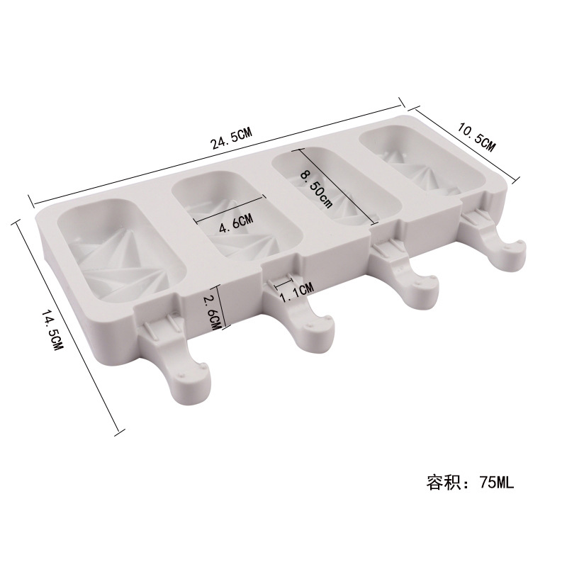 En stock 4-pieza rombo helado de silicona molde geométrico diamante paleta molde cocina casera paleta molde para hornear