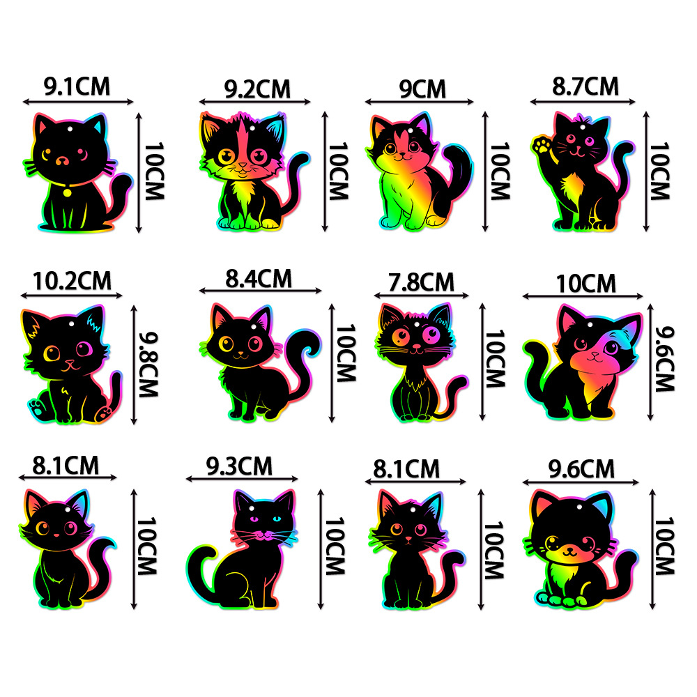 Nueva decoración de cumpleaños, tarjeta de rascar de bricolaje para gatos, adornos de pintura de raspado de gato colorido, adornos de decoración de fiesta de cumpleaños, adornos