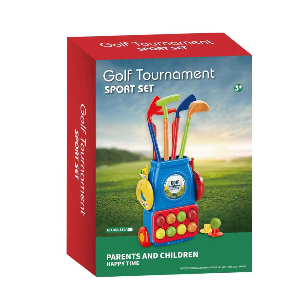 Trolley de interior y exterior para niños transfronterizos Golf juego de club de golf de simulación de juguete deportivo interactivo entre padres e hijos