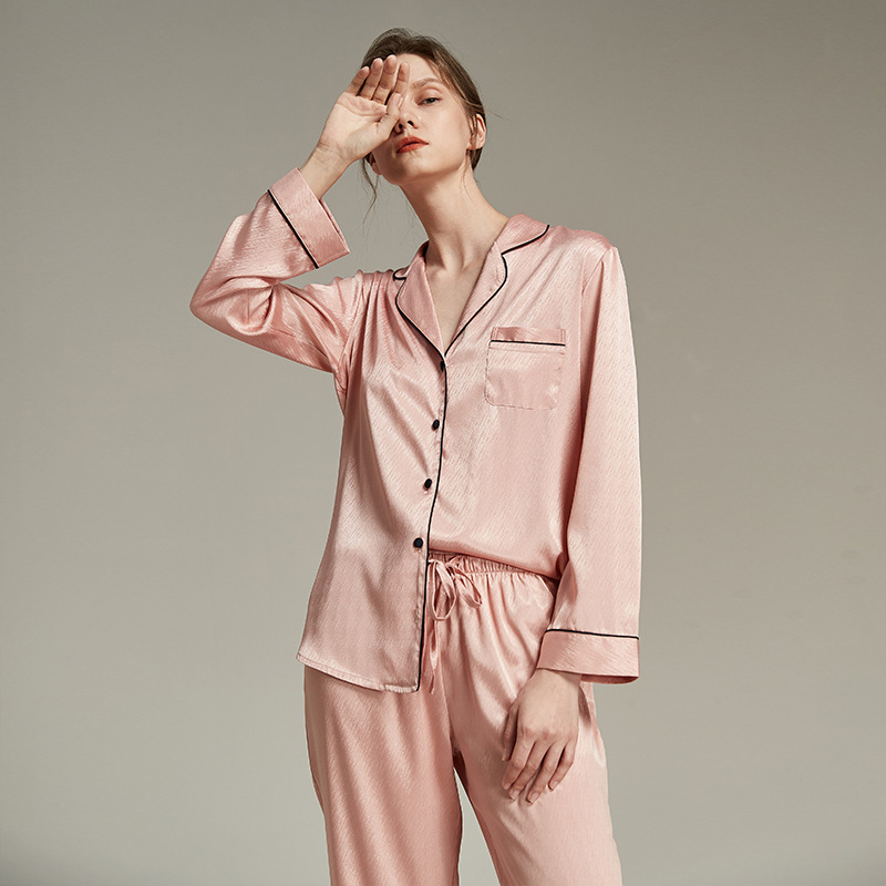 고급스러운 여성용 잠옷 봄 가을 아이스 실크 2025년 신상 긴팔 라펠 모조 실크 가을 홈웨어