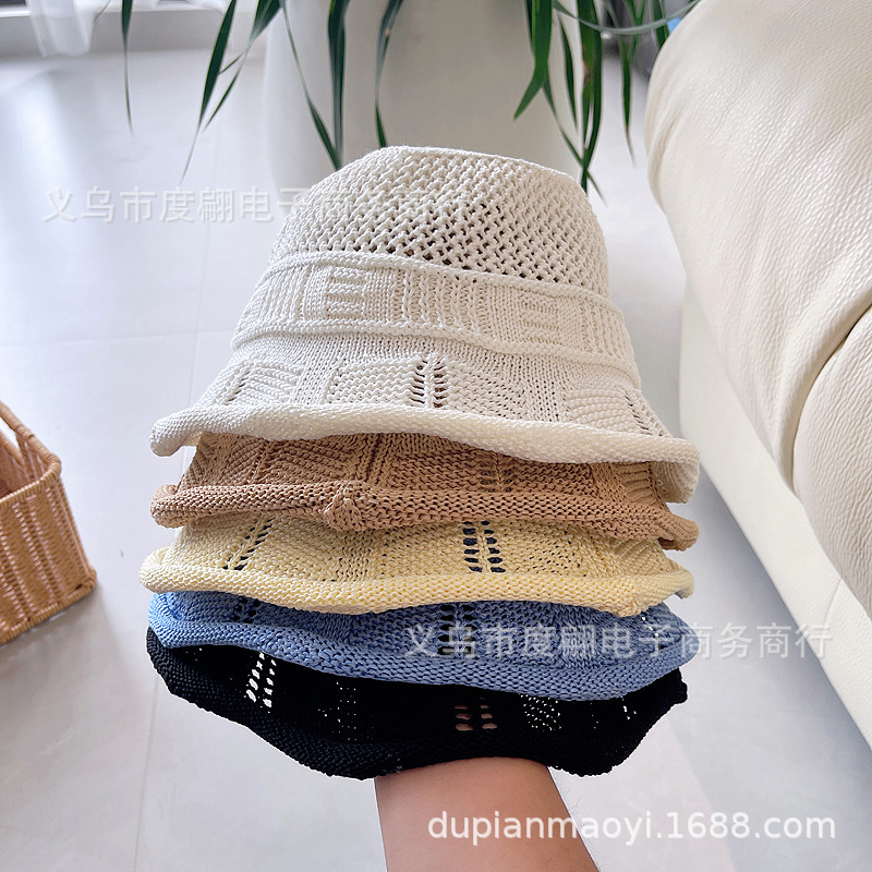 2025 Spring Hollow-out Design Fisherman Hat Women's Artistic All-match Vintage Basin Hat Breathable Sunshade Sunscreen Knitted Hat Trendy