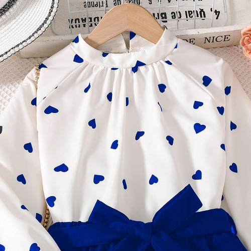 Women's and Children's Spring Outfit Cross-Border New Products European and American 7-12 Year Old Children's Loving Print Long Sleeve Set Wholesale