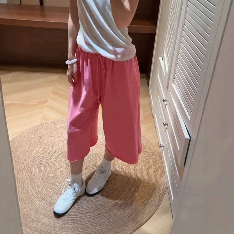 Dopamine four-color drawstring wide-leg cropped pants for men and women, summer thin style, relaxed fit, loose and versatile casual shorts