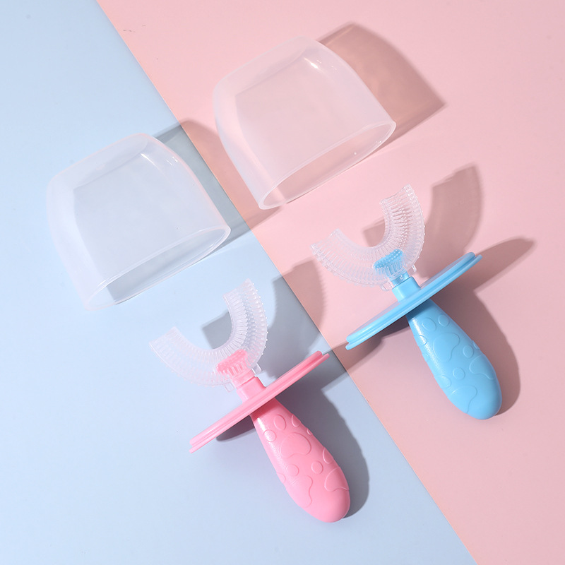 Cepillo de dientes de silicona para niños de 2 a 6 años, cepillo de dientes para limpieza de bebés, cepillo de dientes doméstico para proteger las encías, cepillo de dientes de dibujos animados con forma de U, cepillo de dientes de cerdas suaves.