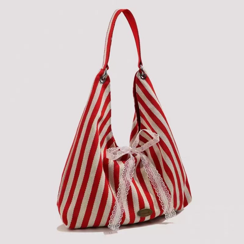 Nieuwe, ruime, gestreepte schoudertas voor dames, een eenvoudige en casual tas voor woon-werkverkeer, veelzijdig en dubbelzijdig te gebruiken._voghion.com