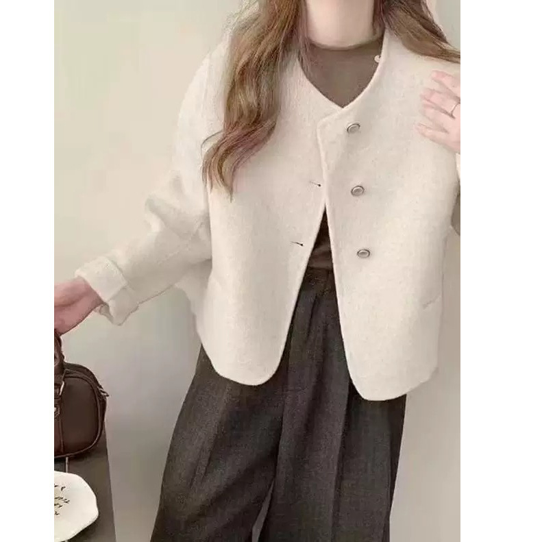 今年流行女装2025新款羊绒大衣女春季短款圆领小香风羊毛呢外套|undefined
