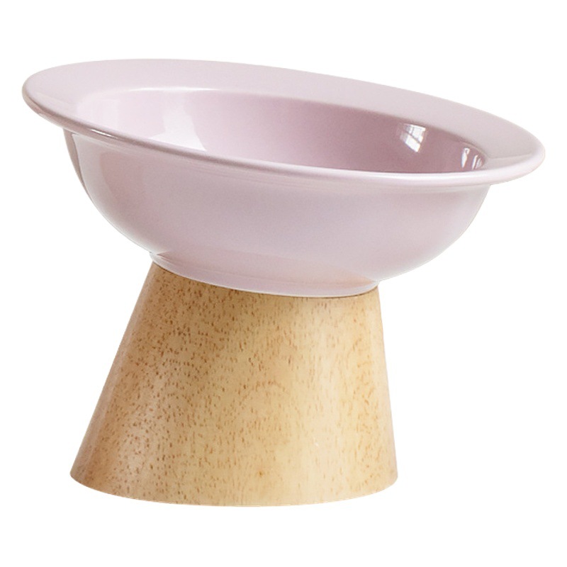 De cerámica de gran tamaño pequeño Cat Bowl Pet Bowl alto pie anti-golpe gato tazón de comida tazón de perro oblicua boca cuello protección beber sombrero de paja Tazón