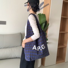 2025新APG 新款潮格子个性单肩包日韩大容量敞口简易布包托特包冬