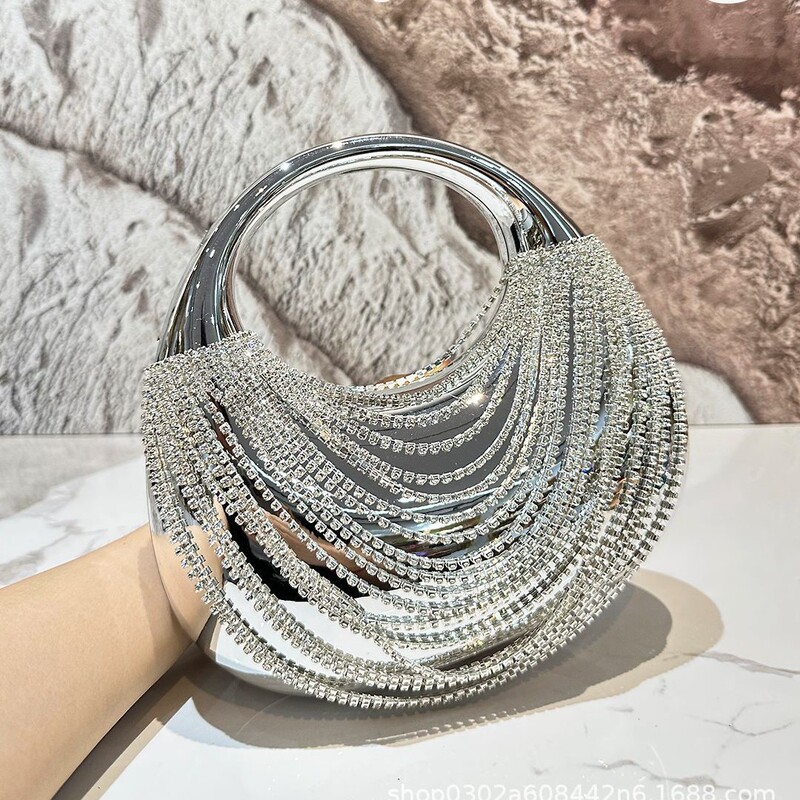 New Cross-Border Luxury Silver Diamond Sparkling Exquisite Acrylic Clutch Bag Tassel Decorated Evening Bag New Cross-Border Luxury Silver Diamond Sparkling Exquisite Acrylic Clutch Bag Tassel Decorated Evening Bag