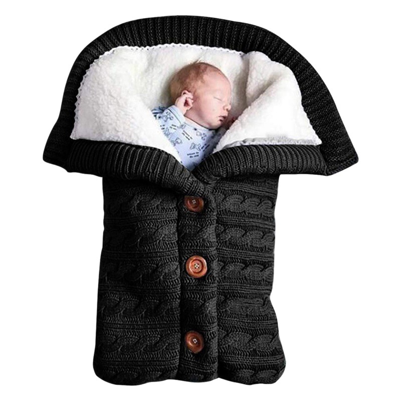 Thick European and American Autumn and Winter Baby Stroller Sleeping Bag Outdoor Button Baby Knitted Sleeping Bag Wool Fleece Lined Thickened Quilt
